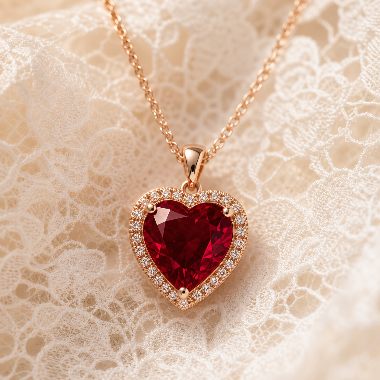Ruby Heart Pendant Necklace