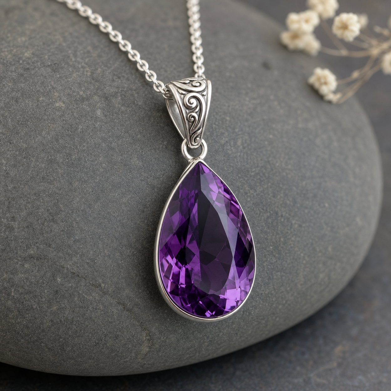 Amethyst Drop Pendant Necklace