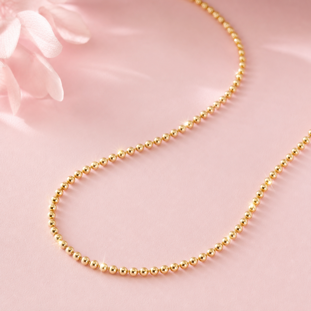14K Gold Bead Chain Necklace