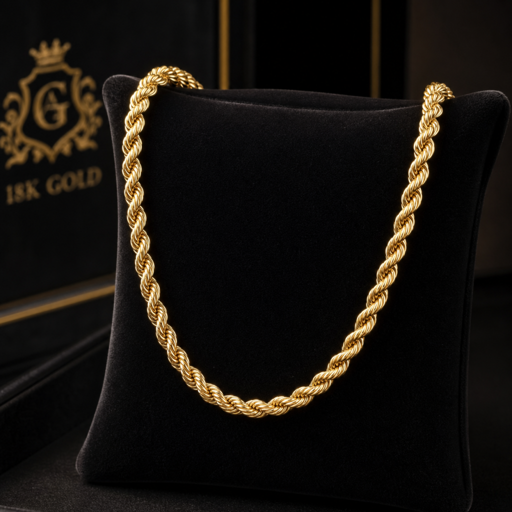 18K Gold Rope Chain Necklace